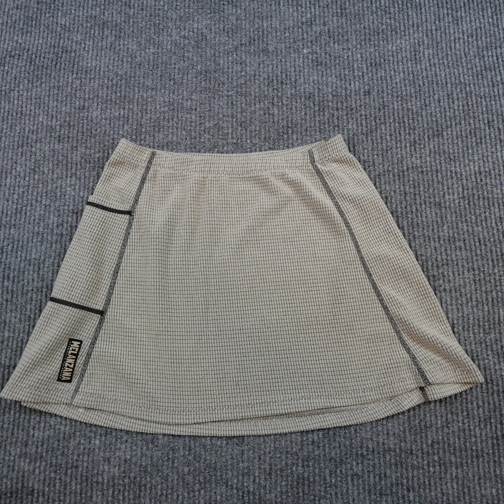 Melanzana Skirt Womens Small Beige Micro Grid Fleece A-Line Elastic Waist Casual
